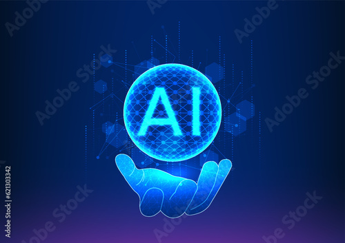 Hand reaching towards an inner ball, accompanied by AI. Artificial intelligence technology assists humans to search and discover answers, revolutionizing the quest for knowledge and insights.