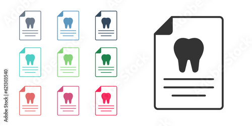 Black Clipboard with dental card or patient medical records icon isolated on white background. Dental insurance. Dental clinic report. Set icons colorful. Vector