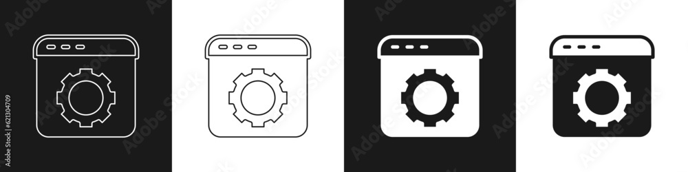 Set Browser setting icon isolated on black and white background. Adjusting, service, maintenance, repair, fixing. Vector Set Browser setting icon isolated on black and white background. Adjusting, service, maintenance, repair, fixing. Vector