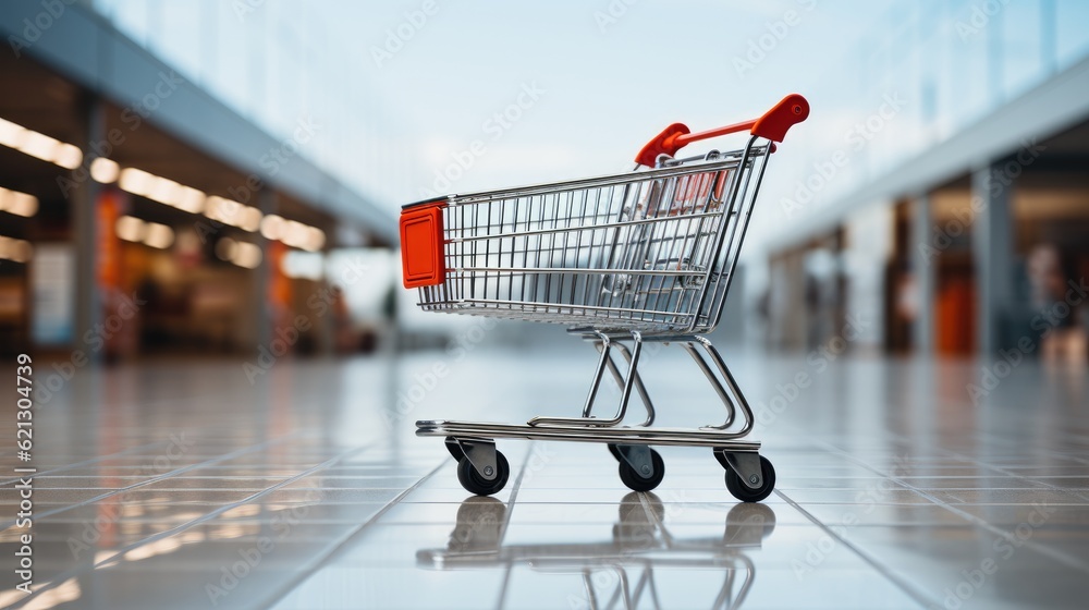 custom made wallpaper toronto digitalLonely shopping cart inside an empty mall. Generative AI