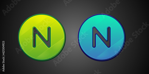 Green and blue Compass north icon isolated on black background. Windrose navigation symbol. Wind rose sign. Vector