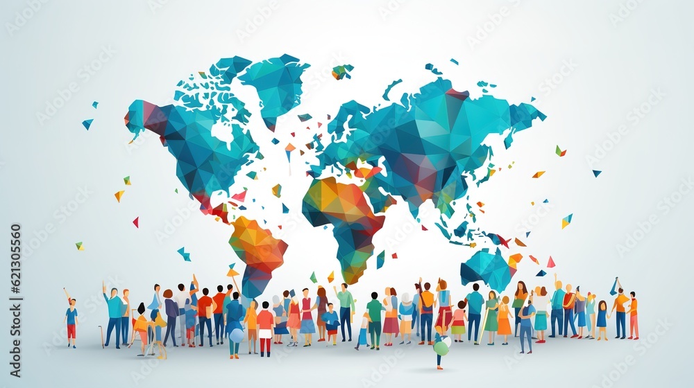 Fototapeta premium World population day illustrations generated from population composition maps.AI generated.