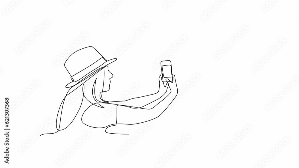 Self drawing animation of one single line draw World tourism day concept. Full length animation illustration. High quality 4k footage.