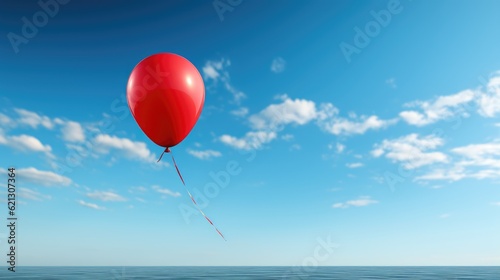 Minimalist shot, single balloon floating against a blank sky. Generative AI