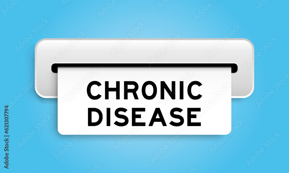White coupon banner with word chronic disease from machine on blue color background White coupon banner with word chronic disease from machine on blue color background