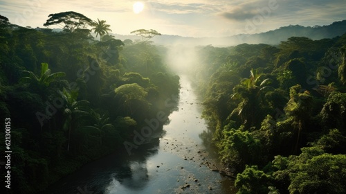 River dividing amazon forest - Generative AI © Alexander