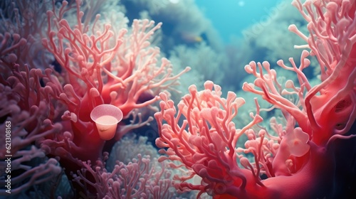 Fényképezés Pink coral reef in the ocean - Generative AI