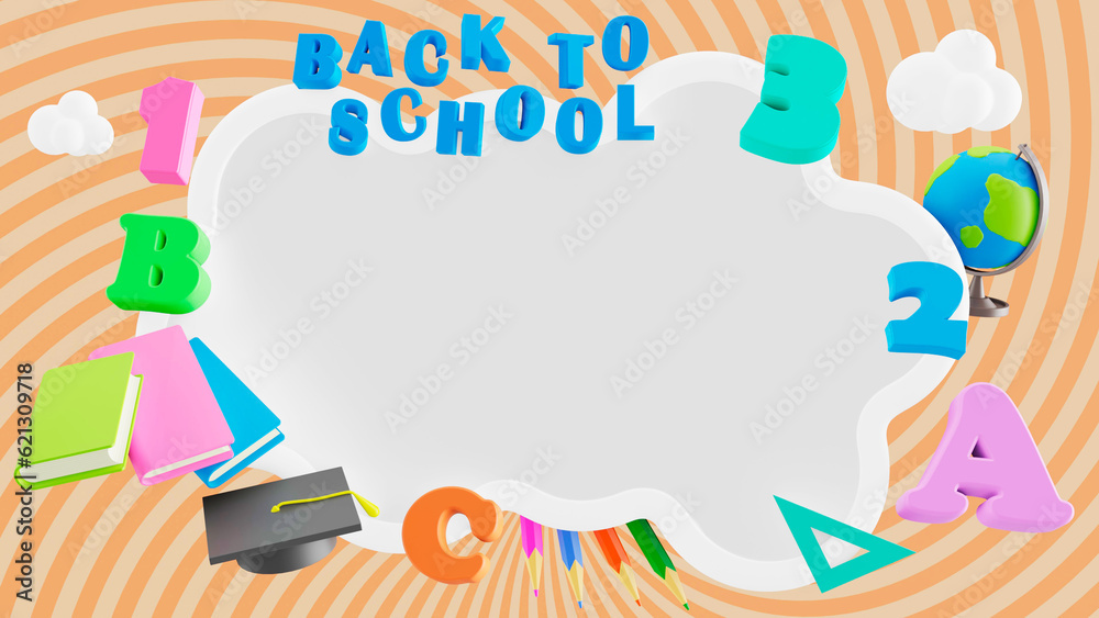 White background with items for school