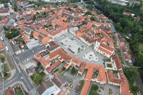 Horazdovice historical city center with old town square,Castle and church.Czech republic Europe,aerial panorama landscape view