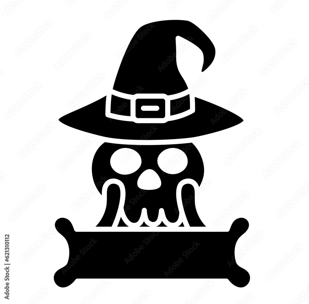 Halloween skull jackolantern face with hat silhouette Halloween skull jackolantern face with hat silhouette