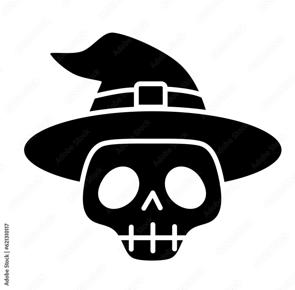 Halloween skull jackolantern face with hat silhouette
