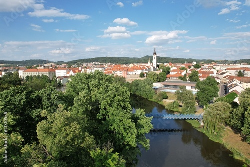 Pisek town cityscape historical city center aerial panorama landscape view cityscape of P  sek city in Czech republic Europe