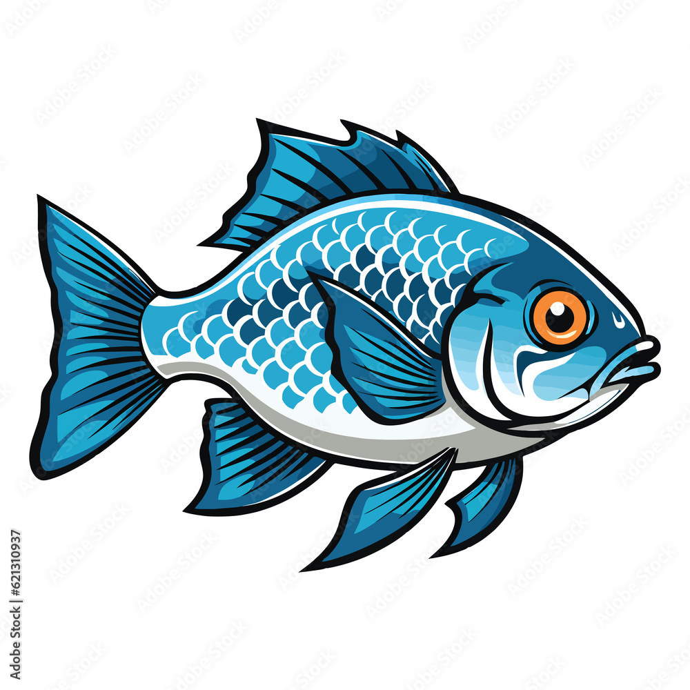 Colorful Aquatic Art: Electric Blue Acara Fish in 2D Illustration
