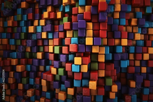 Colorful three dimensional cube background texture created with generative AI technology. photo