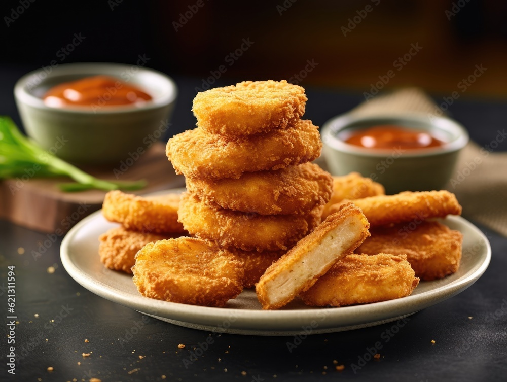 Chicken Nuggets on dark background (generative AI)