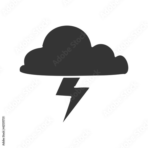 Cloud Lightning Icon Silhouette Illustration. Weather Storm Vector Graphic Pictogram Symbol Clip Art. Doodle Sketch Black Sign.