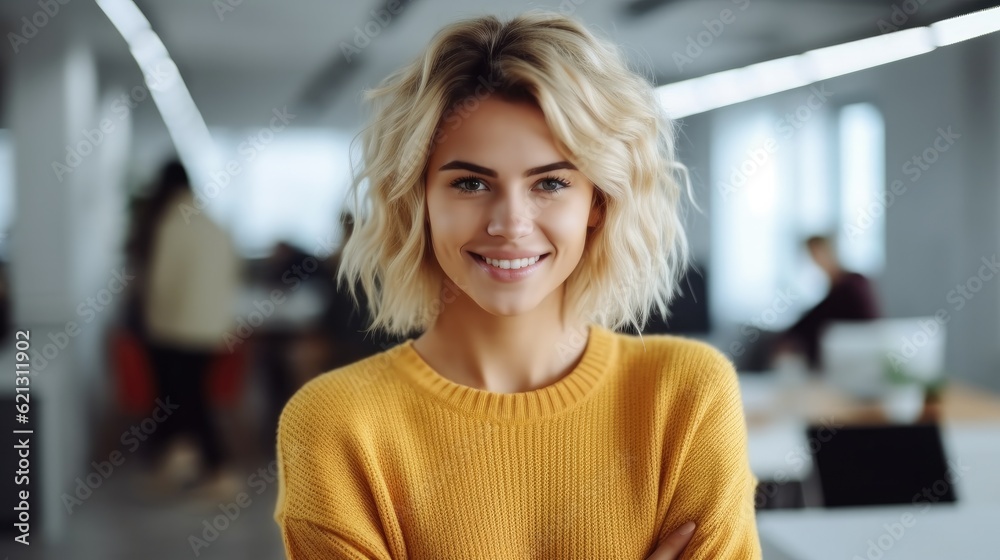 Beautiful young woman standing in office, Happy relaxed confident young businesswoman. Beautiful young woman standing in office, Happy relaxed confident young businesswoman.