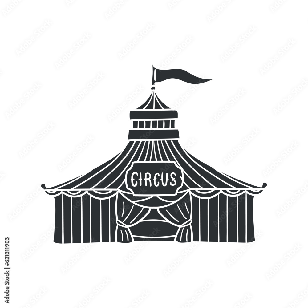 Circus Tent Icon Silhouette Illustration. Show Vector Graphic Pictogram Symbol Clip Art. Doodle Sketch Black Sign.