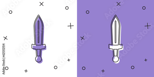 Set Medieval sword icon isolated on white and purple background. Medieval weapon. Vector