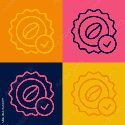 Pop art line Medal for coffee icon isolated on color background. Premium quality coffee badge. Vector