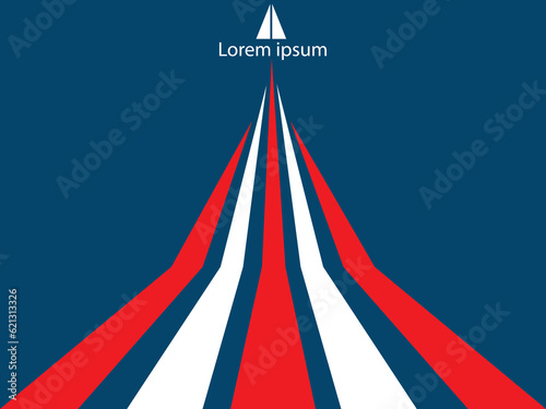 paper airplane background with red and white lines on blue background
