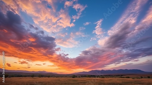 Fotografiet Sunset over the field - Captivating 4K time-lapse: majestic sunrise/sunset lands