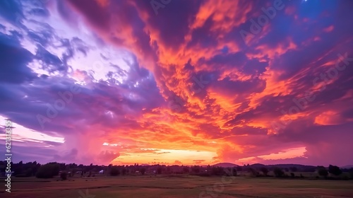 Majestic 4K time-lapse  stunning sunrise sunset landscape with moving clouds - Nature s breathtaking light show - Sunset over the field  Generative AI