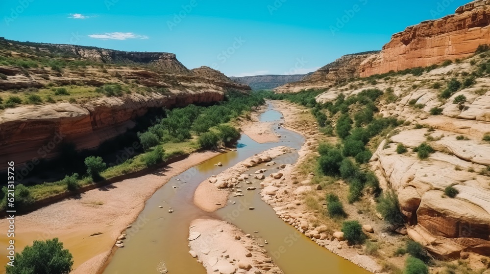 Aerial Drone View Of Paria River Canyon In Summertime In Kanab, Utah, USA, Generative AI