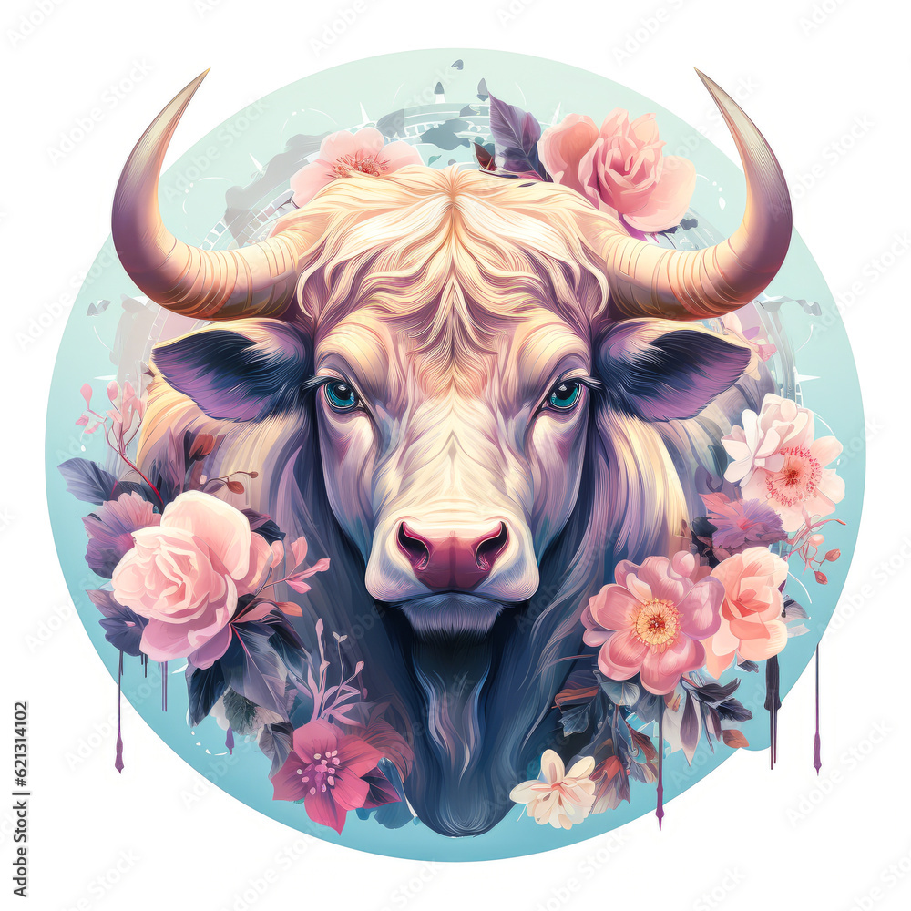 Serene pastel Taurus astrological sign magnificently centered in a