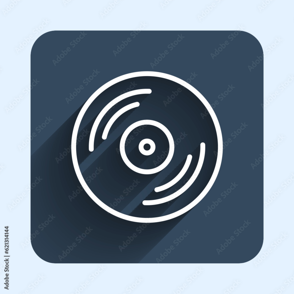 White line Vinyl disk icon isolated with long shadow background. Blue square button. Vector White line Vinyl disk icon isolated with long shadow background. Blue square button. Vector