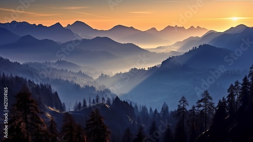 Sunrise over the mountains - Brixen im Thale, Tirol, Austria Scenic View Of Mountains During Dawn, Generative AI © Ameer