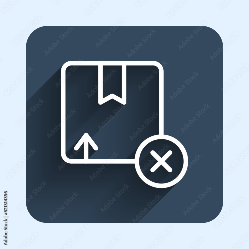 White line Carton cardboard box icon isolated with long shadow background. Box, package, parcel sign. Delivery and packaging. Blue square button. Vector White line Carton cardboard box icon isolated with long shadow background. Box, package, parcel sign. Delivery and packaging. Blue square button. Vector
