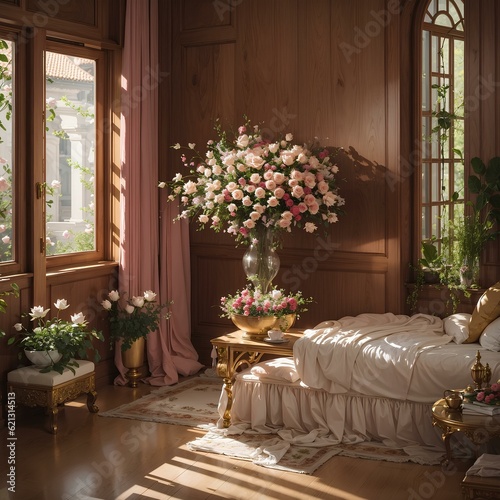 Quiet classic room with light coming from the window and a beautiful vase