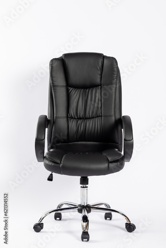 Genuine Leather office chair for Executive Officer, isolated on white background with clipping path. Assorted set of black leather office chairs isolated on white