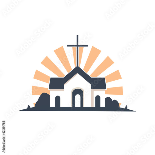 Church building logo isolated on white background. Catholic church architecture. Vector stock