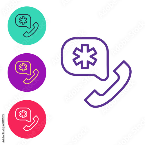 Set line Telephone with emergency call 911 icon isolated on white background. Police, ambulance, fire department, call, phone. Set icons colorful. Vector
