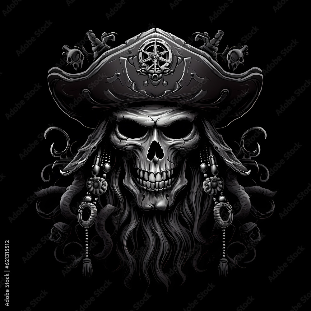 skull warrior tshirt tattoo design dark art illustration isolated on black