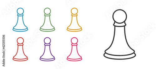 Set line Chess pawn icon isolated on white background. Set icons colorful. Vector