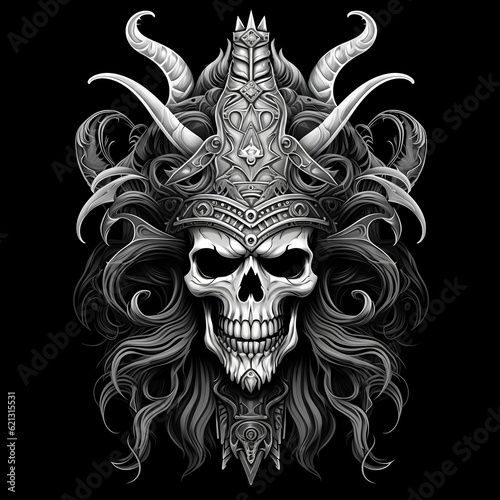 skull warrior tshirt tattoo design dark art illustration  isolated on black