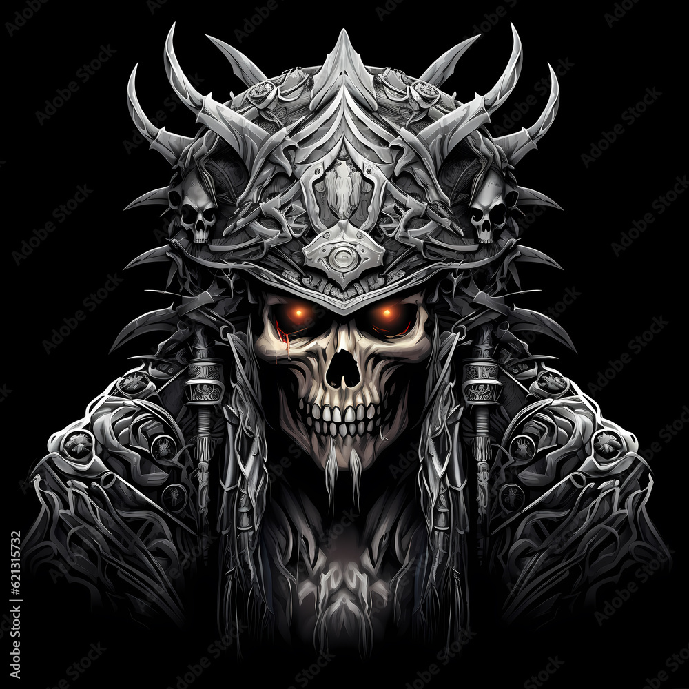 viking skull warrior black and white illustration
