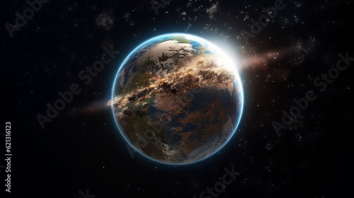 Sphere of nightly Earth planet in outer space - earth in space, Generative AI