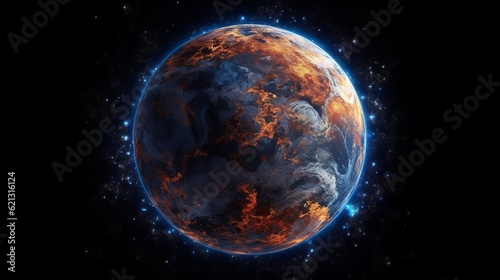 Earth in space - Sphere of nightly Earth planet in outer space, Generative AI