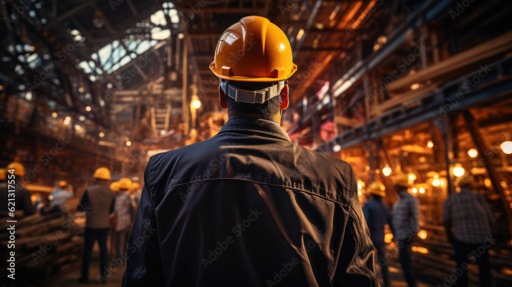 photograph of engineer working in industrial warehouse,ai generater