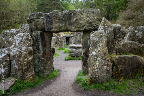 Bilde på lerret Victorian folly of Druids Plantation with standing stones created in forest in N