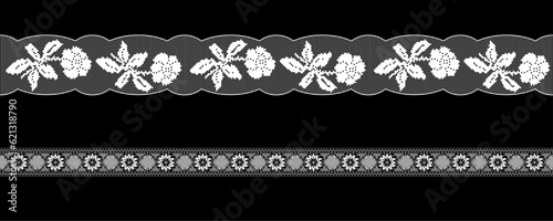 White laces on black background. Vector ornament, design element with pattern for design in vintage style.