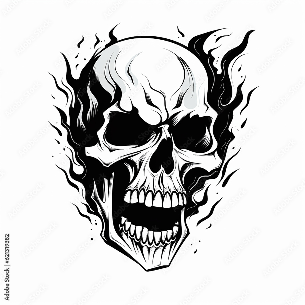 skull with flames illustration 