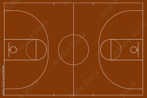 Isolated basketball field for ball game on a brown field. Competitive sport on the site. Stadium with markings. Vector stock graphics.