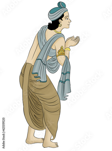 Man in Indian traditional dress praying with joined hands.