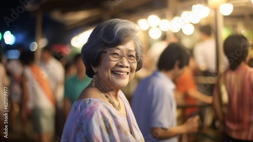 everyday life, elderly woman in traditional clothing, turkish asian or indonesian or thai, fictitious traditional, marketplace, market with many visitors and customers, locals