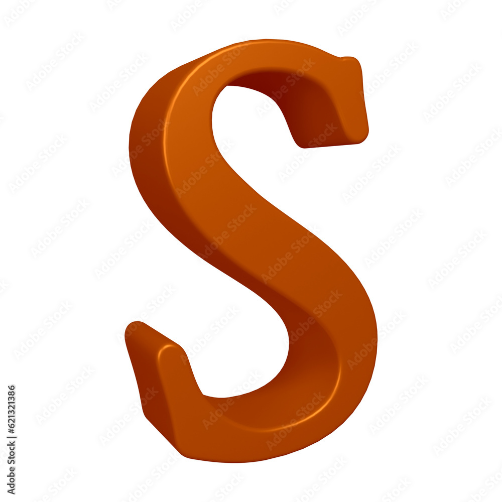 3D brown alphabet letter s for education and text concept 3D brown alphabet letter s for education and text concept